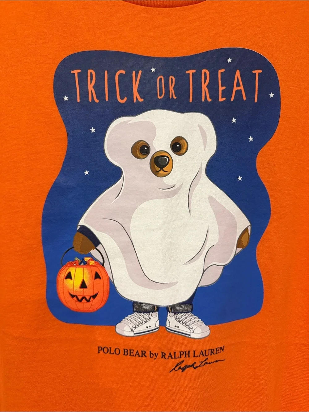 Ralph Lauren Orange Halloween Polo Bear Graphic Tee